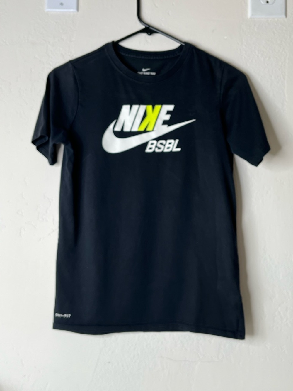 Nike Black Short-Sleeve Tee with White and Neon Yellow Logo